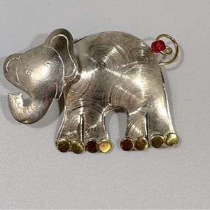 Elephant Silver Whimsical Artsy Pin Brooch Beaded Tail